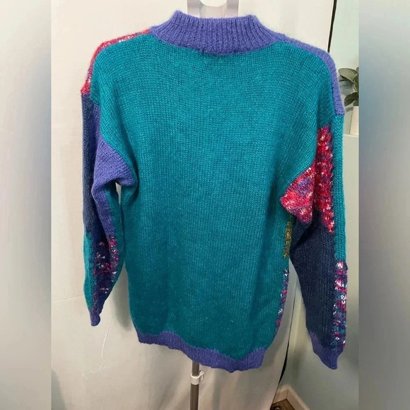 Vintage Mohair Sweater Size‎ large Hand Loomed Embroidered Abstract Design B12 - Picture 6 of 11